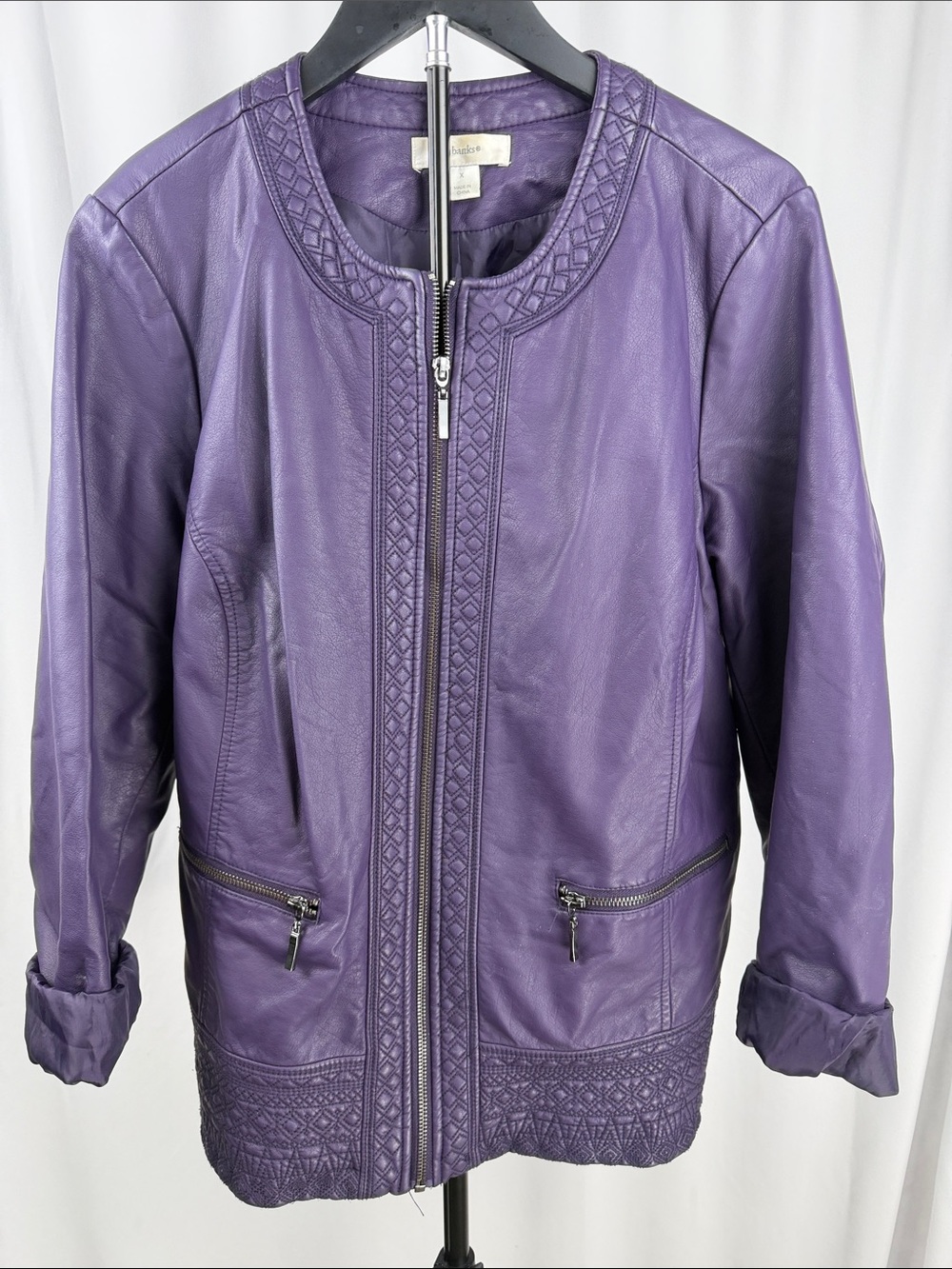CJ Banks Purple Faux Leather Embroidered Jacket – Size X